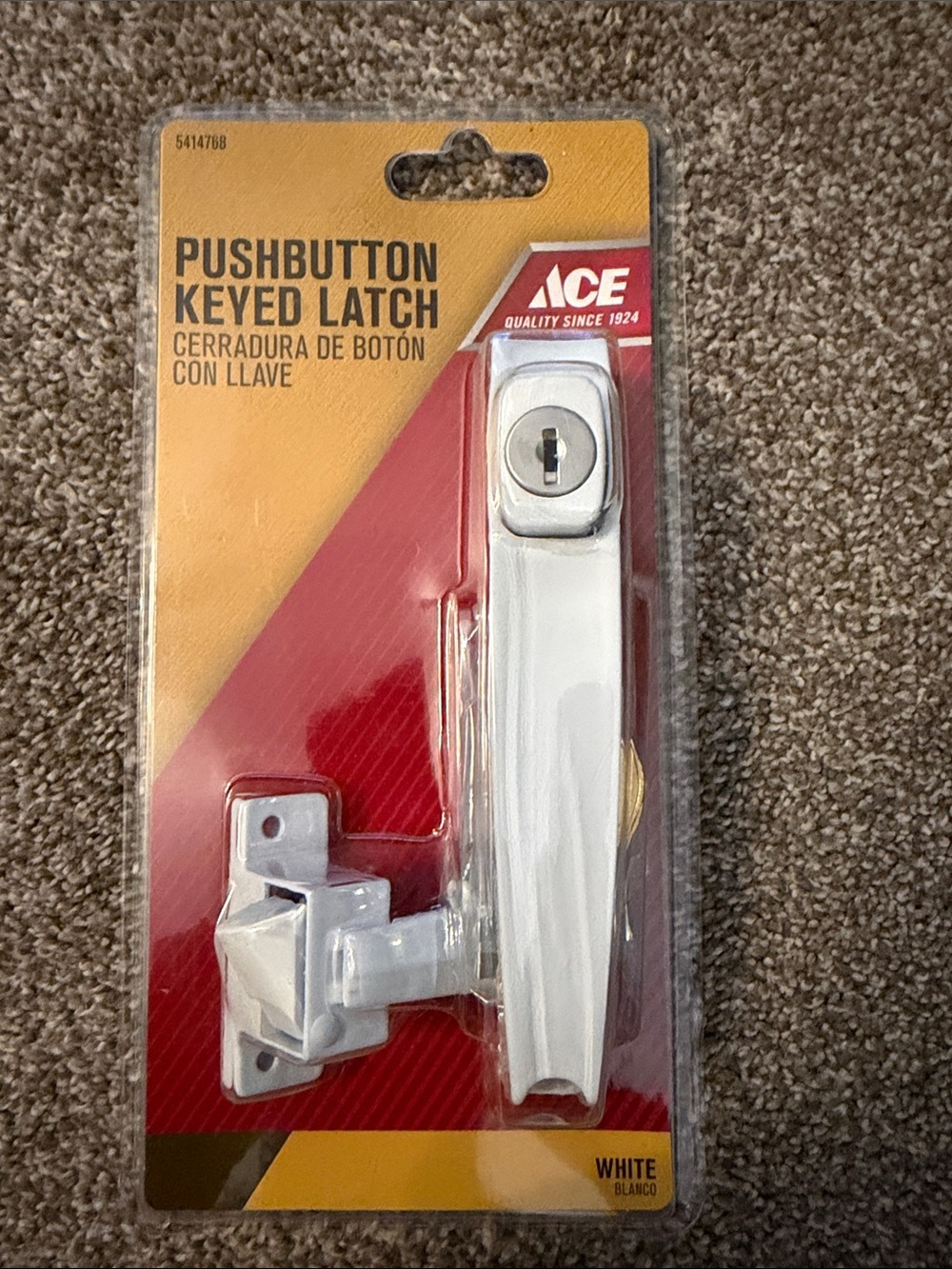 White Pushbutton Keyed Latch for Windows and Storm Doors